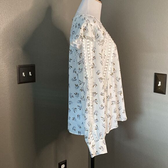 Nordstrom 1. State Women'S White Blue Floral Printed Embroidered Blouse Top NWT - Picture 10 of 15